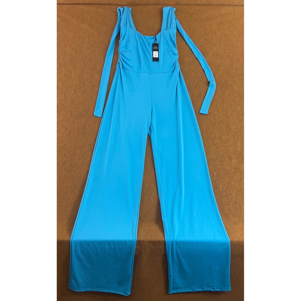 Fashion Nova Womens Size Large Blue Sleeveless Summer Fling Jumpsuit NWT
